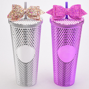 RTS IN STOCK Free Shipping bling glitter bow straw topper charms for tumbers decoration wholesale custom 3d straw topper