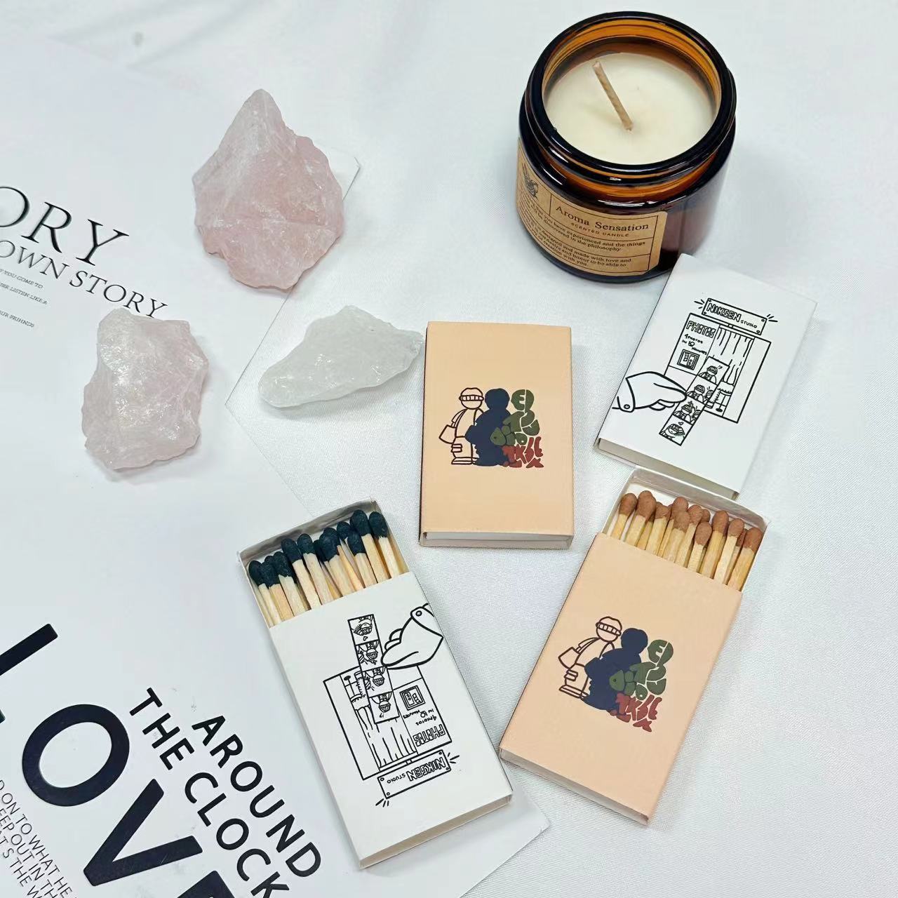 2024 New Customized White Box Black Logo Candle Matches Hot Sale High Quality Extra Long 2 Inch Matches Hotel Matches