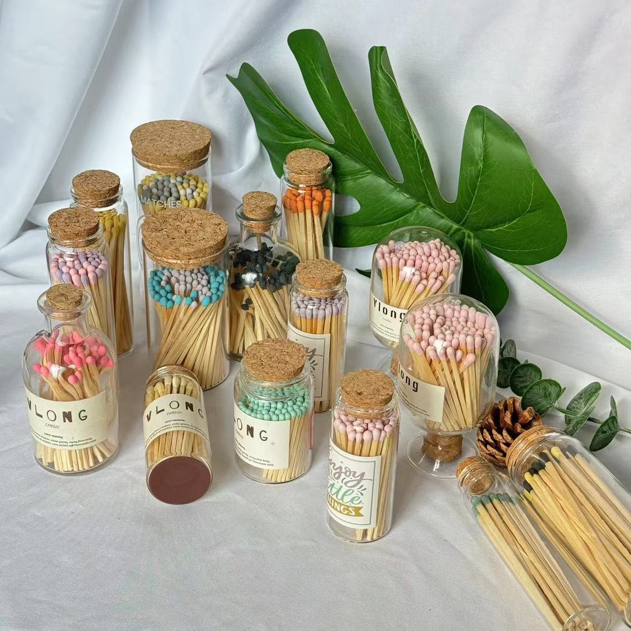 Match Stick With Logo Christmas Gift Light Blue Head In Glass Jar Match Stick Household Head Macaroon Colored Safety Matches