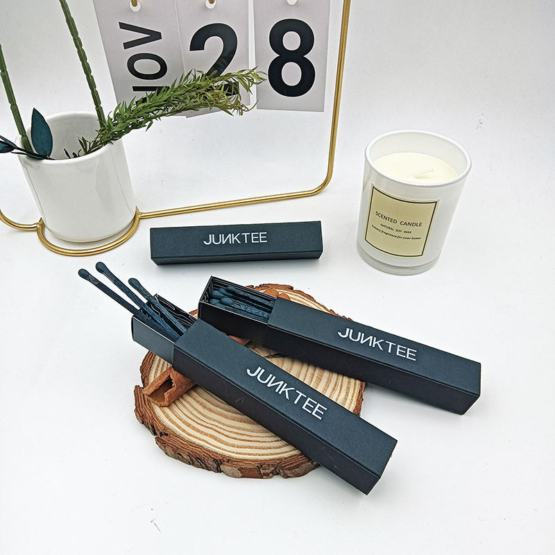 2024 New extra long wooden stick all black matches with custom white logo boxed matches for cigar candle matches