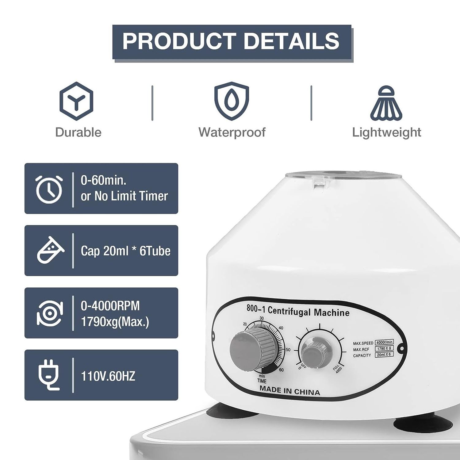 Electric Centrifuge Machine 6x20ml Desktop Lab Centrifuge Machine Timer and Speed Control prp centrifuge machine