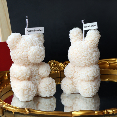 Wholesale 3d Valentines Day Gift Cute Animal Rose Bear Flowers Non Toxic Soy Wax Luxury Scented Candles For Wedding Party