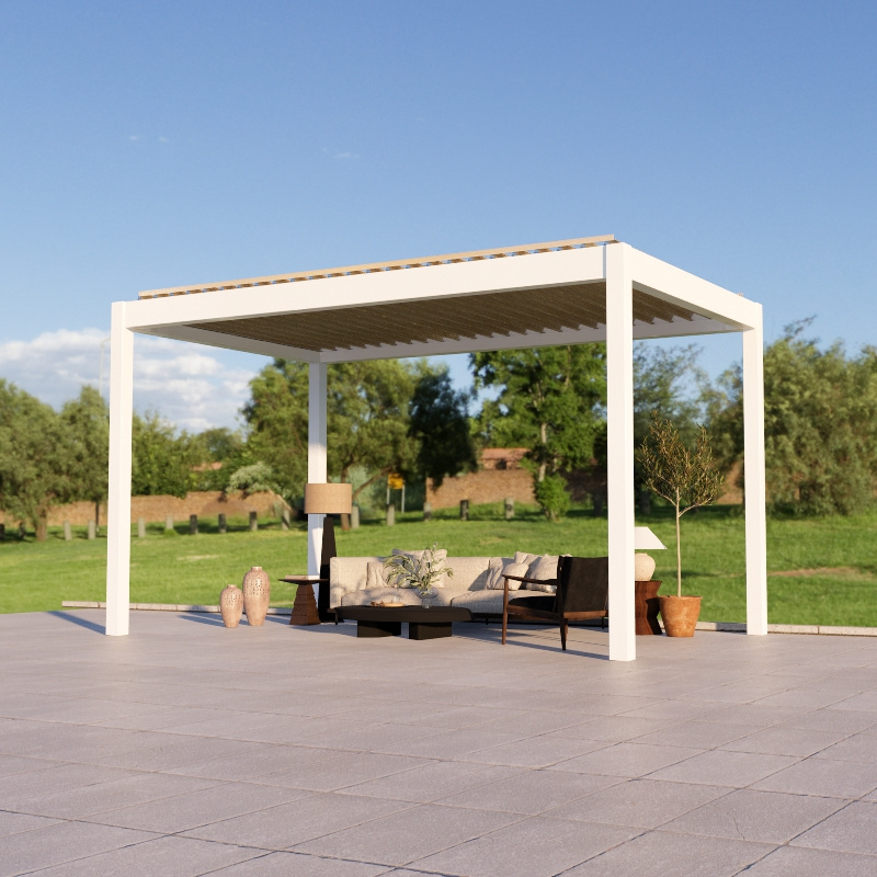 Easily Assembled Opening Louver Roof Motorized Sunshade Gazebo Pergola Outdoor with Roof Cover 12x12 Garden Aluminium