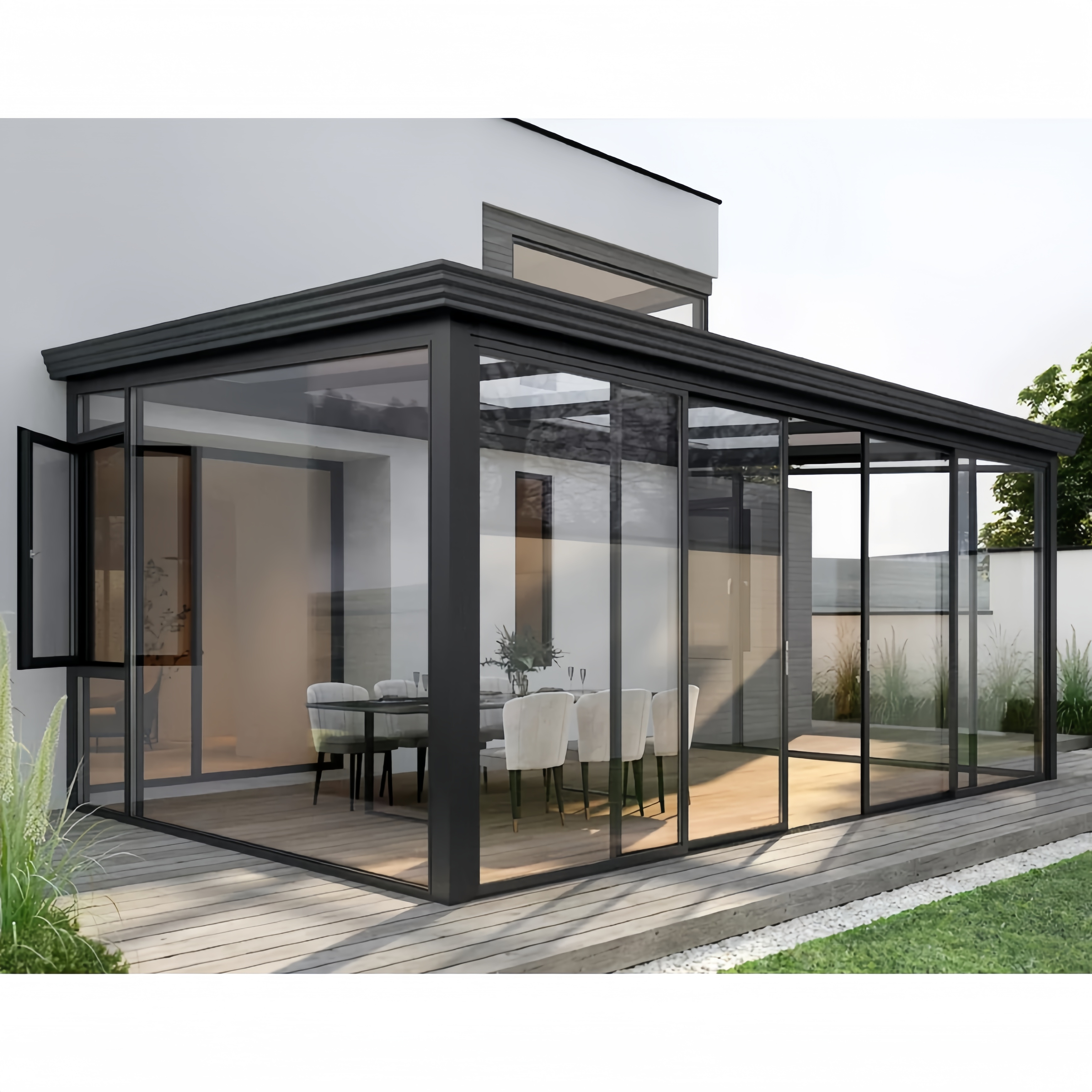 Scienlan Easily Assembled Houses 4 Season Sunroom Glass Prefabricated Outdoor Insulating Glass Aluminium House Storey Sunrooms