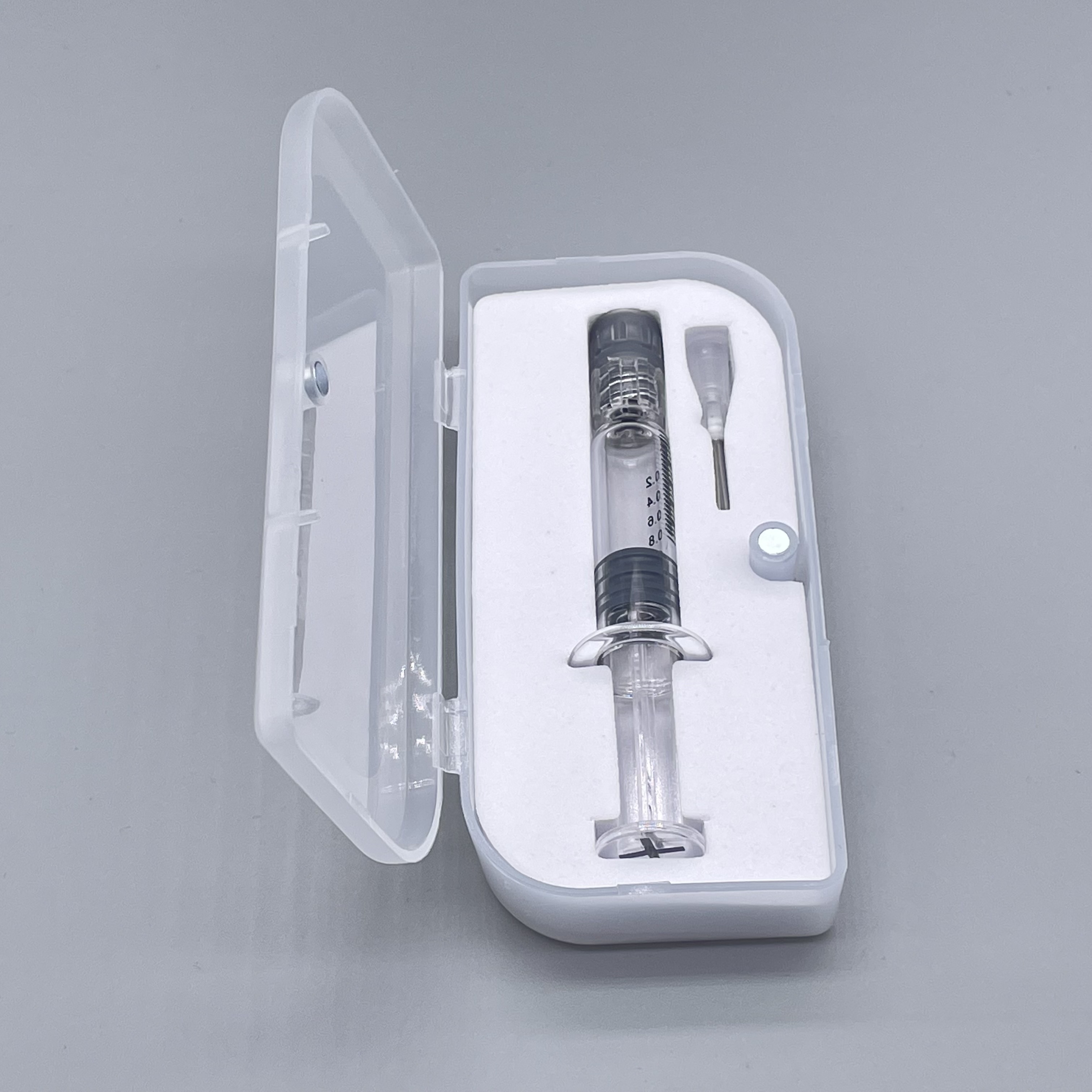 Plastic box packing 1ml Prefilled Borosilicate Syringe Metal Plastic Plunger Luer Lock Syringes Glass Syringes