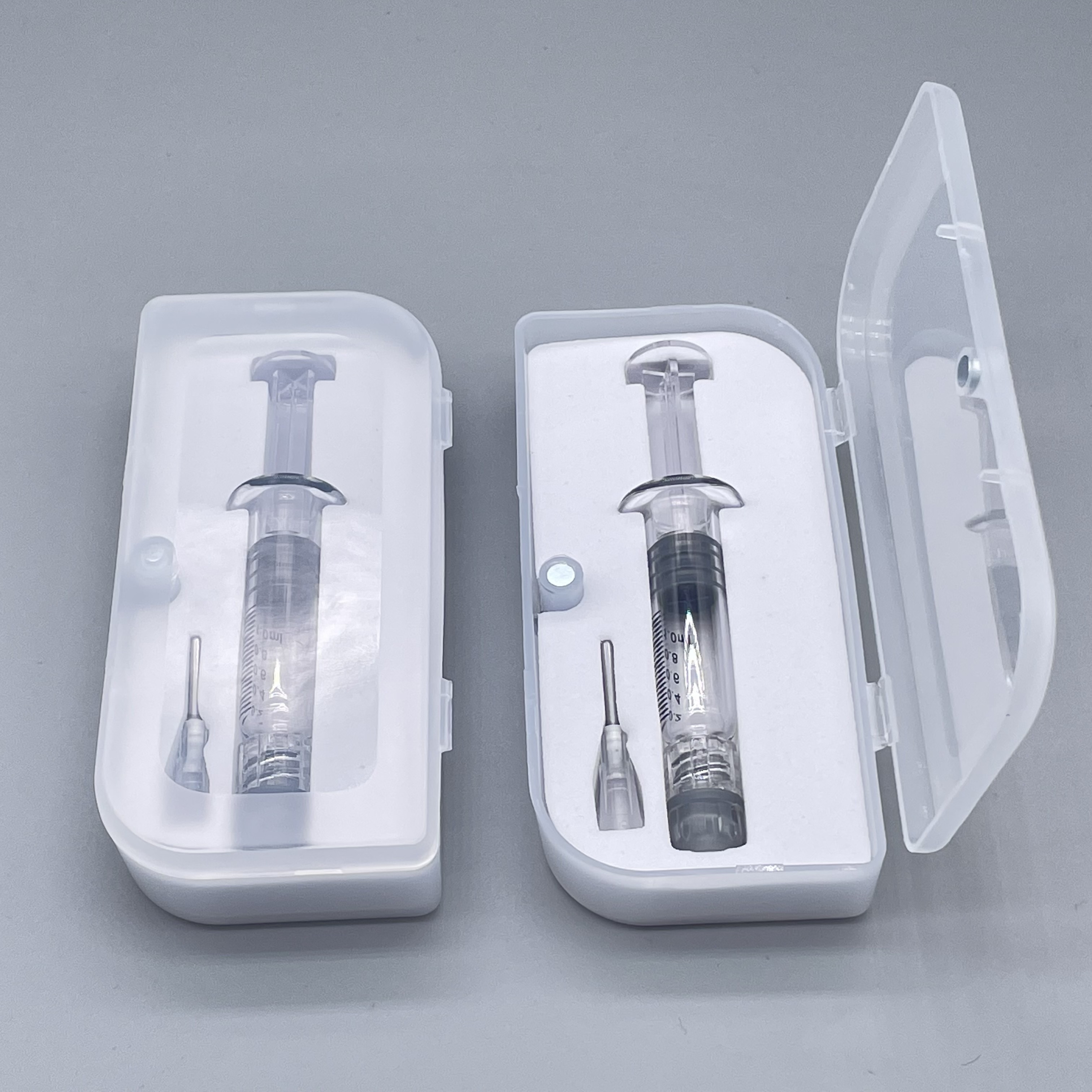 Plastic box packing 1ml Prefilled Borosilicate Syringe Metal Plastic Plunger Luer Lock Syringes Glass Syringes