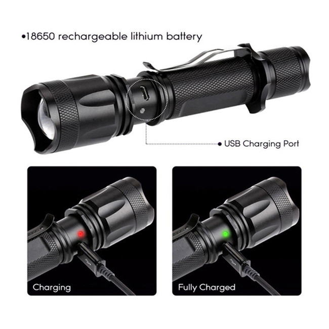 USB Rechargeable Powerful LED flashlight Portable Zoomable XML T6 LED Tactical Torch Flashlight For Hunting