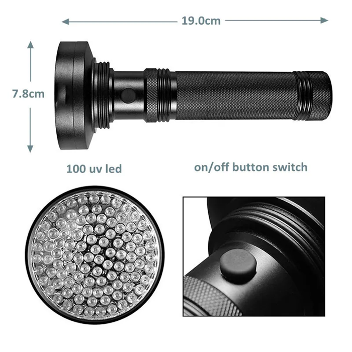 100LED UV Led Flashlight Torch Black Light UV Torch Lamp Portable Ultraviolet Handy Pet Urine Light Detector for Dog/Cat Urine