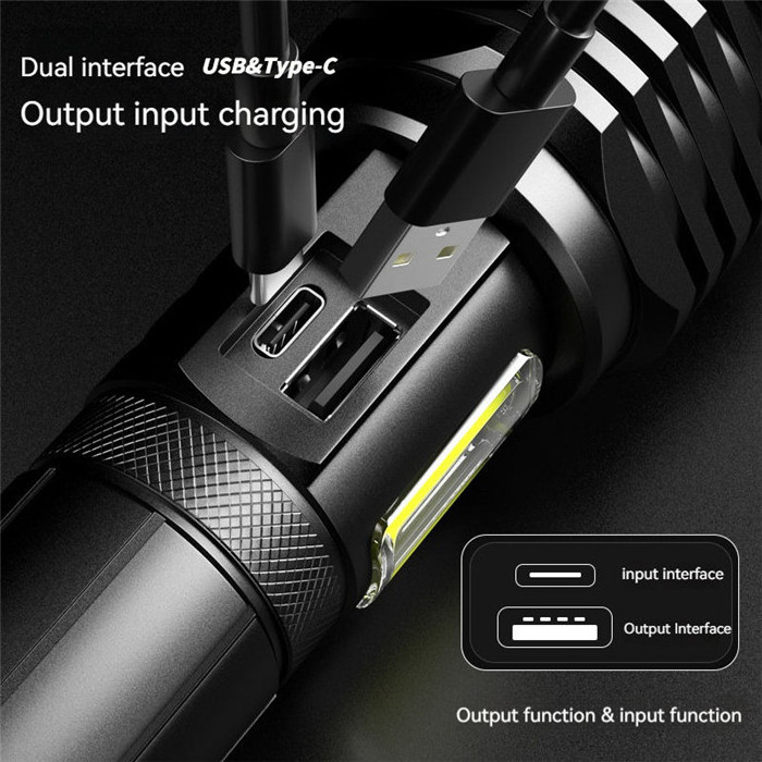 Powerful LED Torch XHP160 Double Switch Side Light COB Rechargeable Zoomable Tactlca Led Flashlight Long Range 1800LM 10 26650