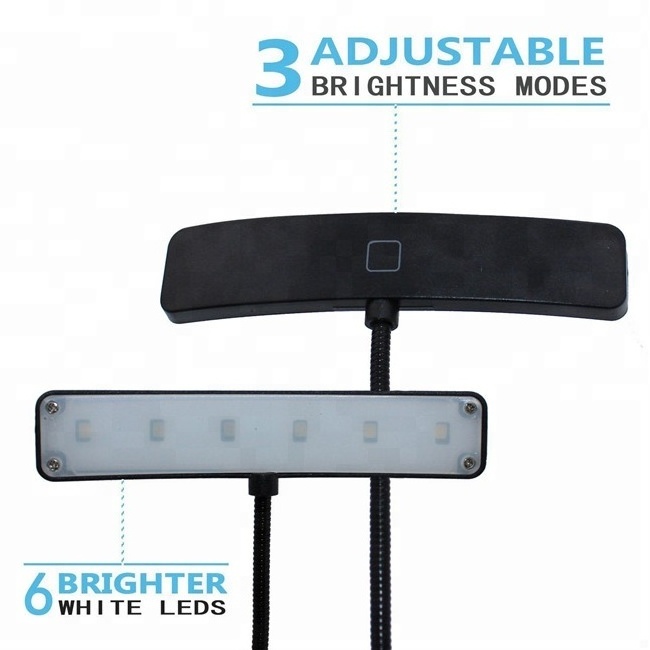 Flexible 6 SMD led reading light Easy Clip on book Light for kids Music Stand light lamp AAA battery