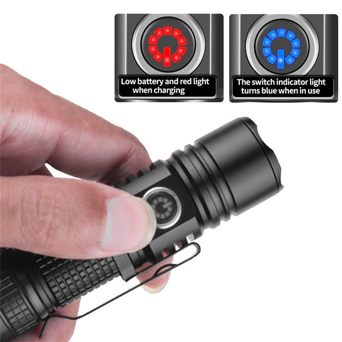 Mini Compact LED Flashlight Type-C Rechargeable Zoomable Pocket mini torch Super Bright Magnet Metal Clip led torch flashlight