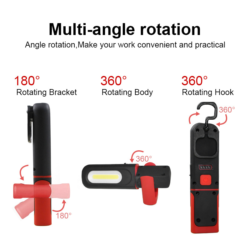 Rechargeable COB Work Light Portable  360 Rotation Led Flashlight With Magnetic Base Led Work Lamp For Car Repair Garag Camping