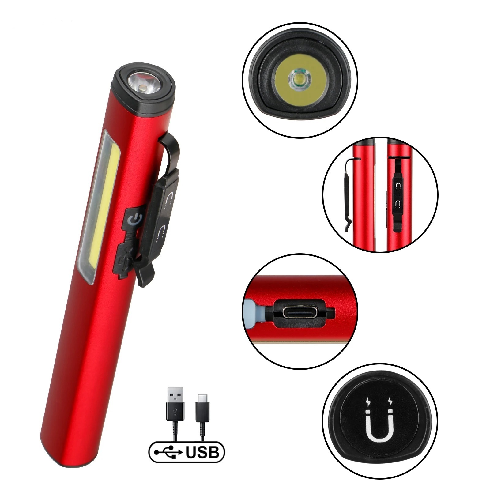 Rechargeable LED Pen Flashlight with Magnet - Lightweight, Waterproof, and Portable for Inspection, Work, and Emergencies