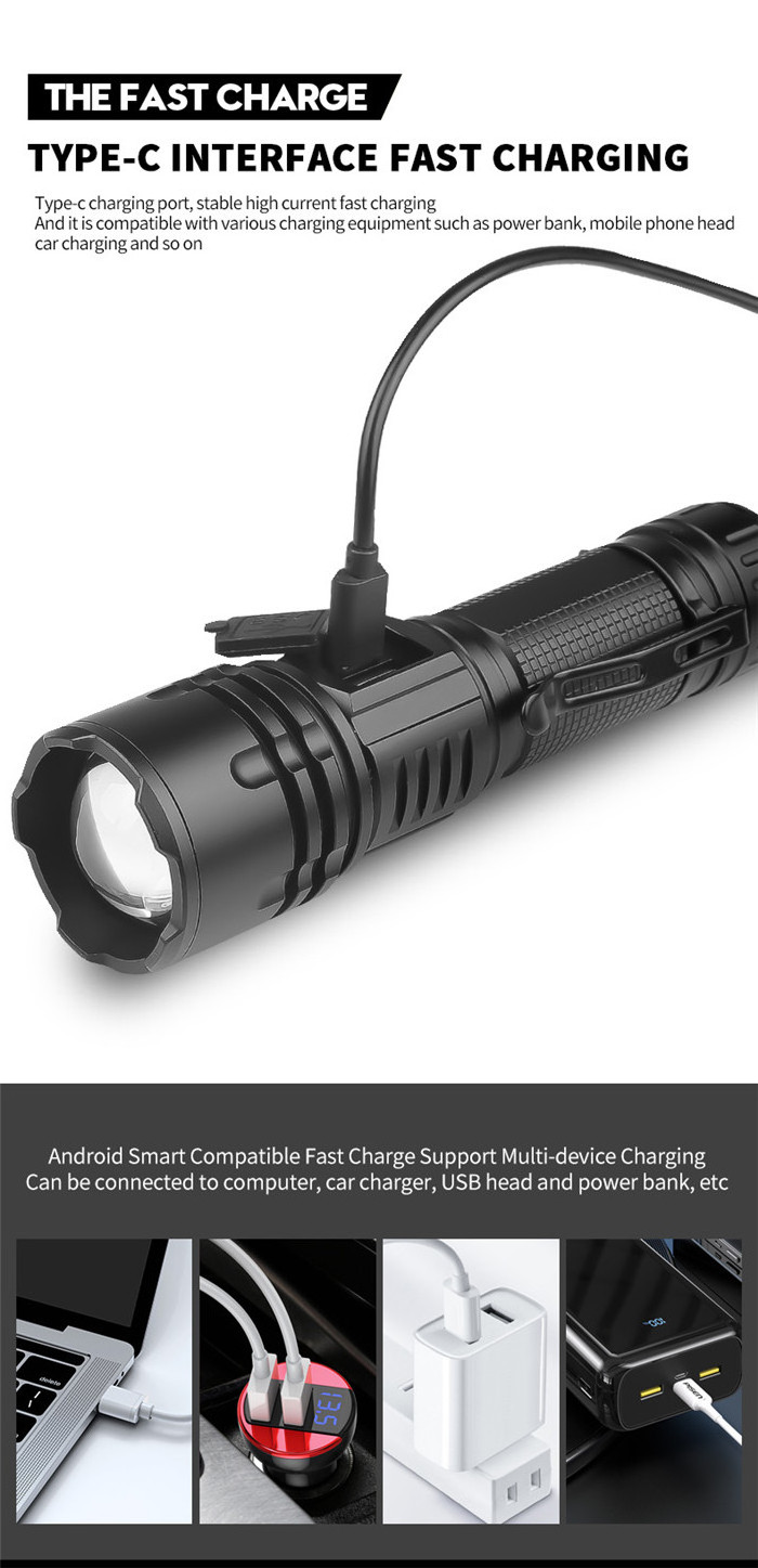 Rechargeable LED Flashlight 1000 Lumen XHP70 Super Bright Handheld led Flashlight Emergency pocket Zoomable led torch