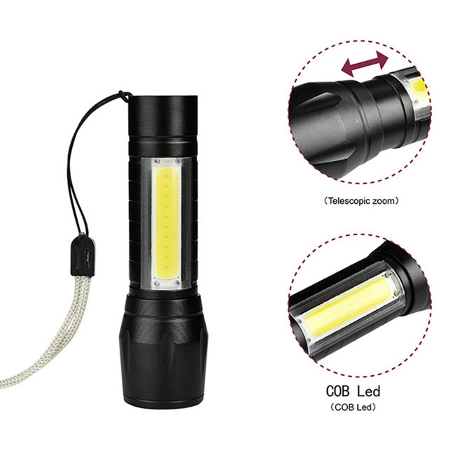 Portable COB LED Flashlight USB Rechargeable Mini Torch Light Super Bright Waterproof Handheld Zoomable Pocket LED Torch