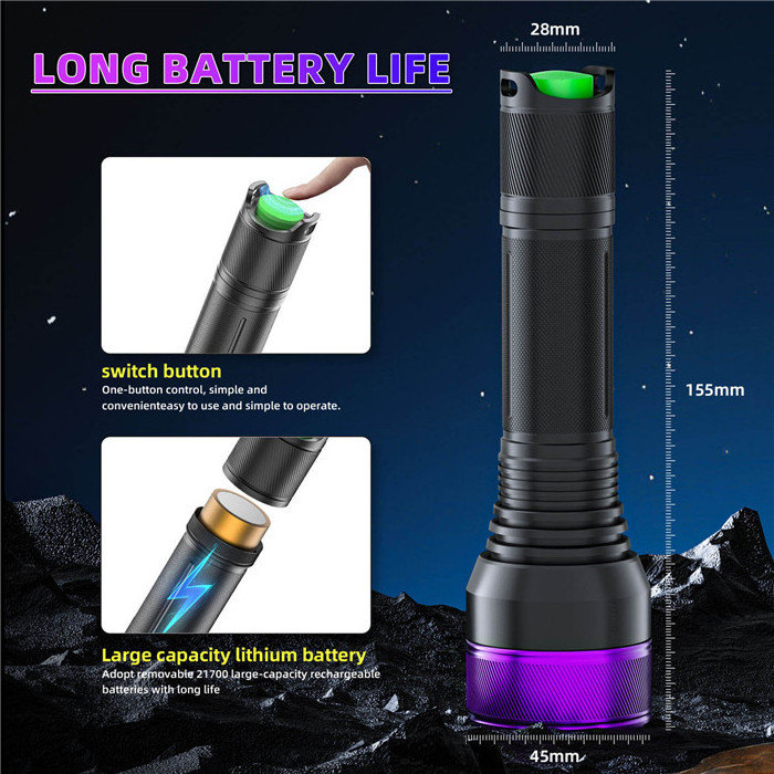 Portable LED ultraviolet Flashlight Powerful 365nm 40W rechargeable scorpion UV Flashlight for mineral mining exploration