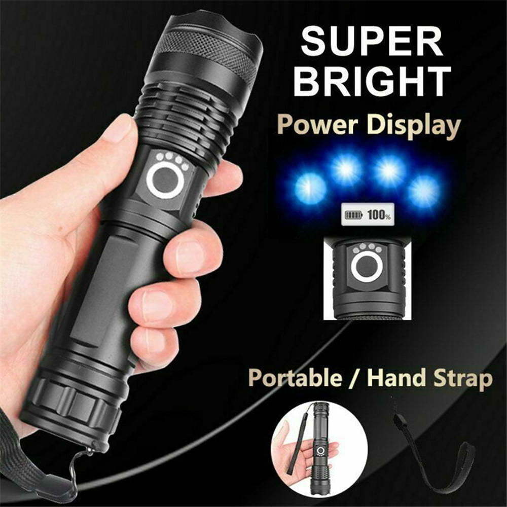 Powerful Flashlight USB Rechargeable Waterproof XHP50 Searchlight Super Bright 5 Modes LED Flashlight Zoom Bar Torch for Hiking