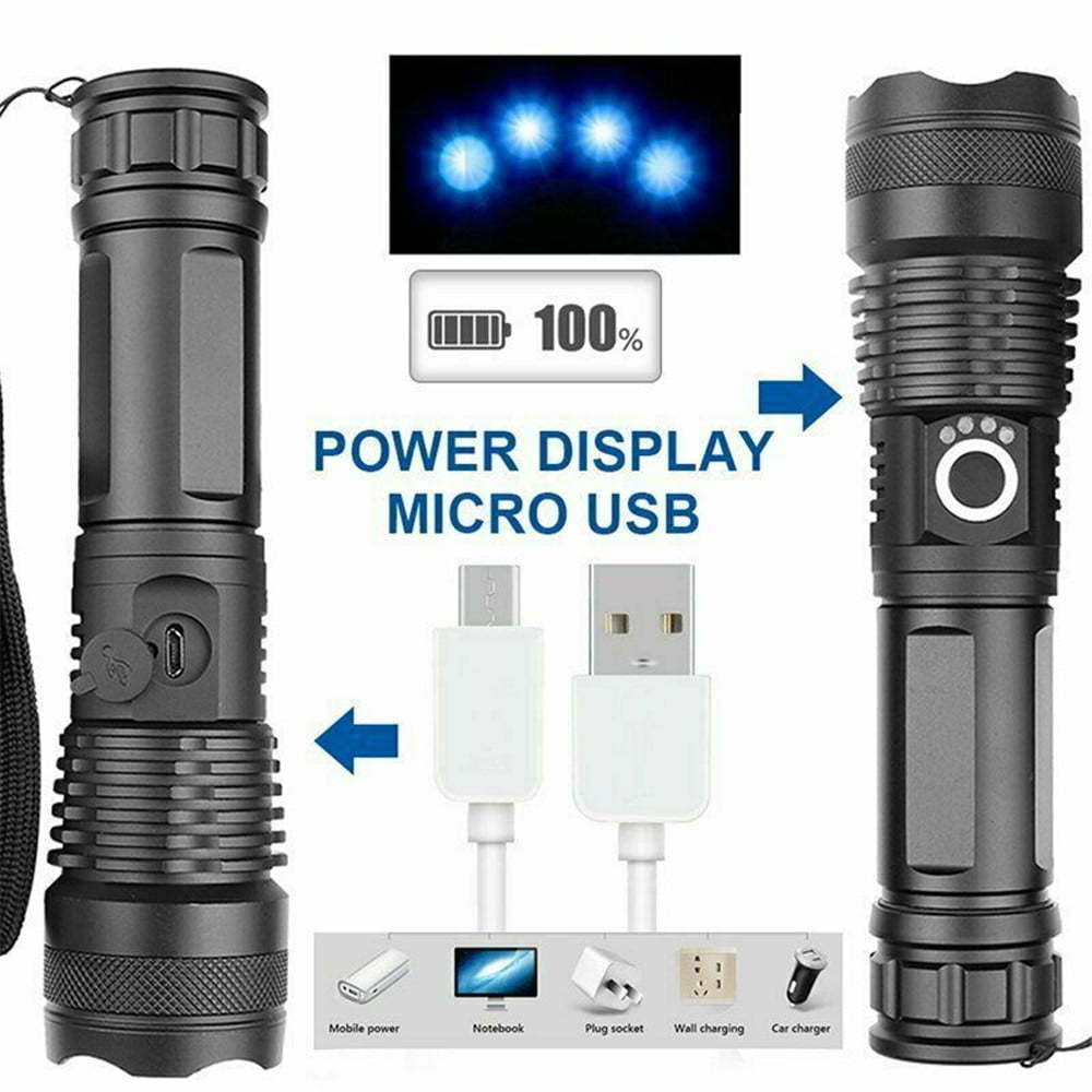 Powerful Flashlight USB Rechargeable Waterproof XHP50 Searchlight Super Bright 5 Modes LED Flashlight Zoom Bar Torch for Hiking