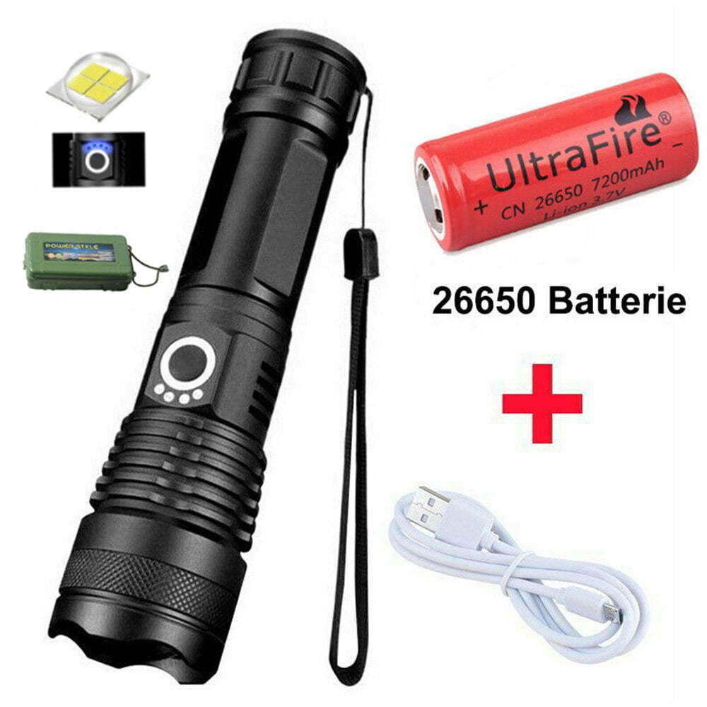 Powerful Flashlight USB Rechargeable Waterproof XHP50 Searchlight Super Bright 5 Modes LED Flashlight Zoom Bar Torch for Hiking