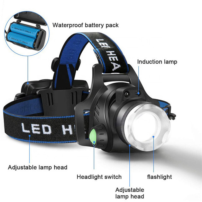 USB Rechargeable T6 LED Headlamp Outdoor waterproof Induction Sensor Headlamp Fishing hunting forehead torch light