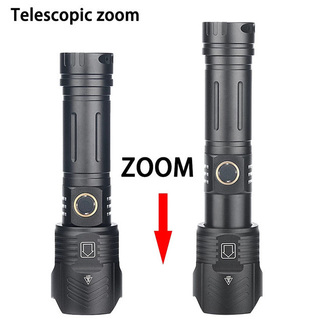 China Factory Supply XHP90 LED Zoom Flashlight Tactical Rechargeable Powerful Torch Light Handheld Flashlight With Power Bank