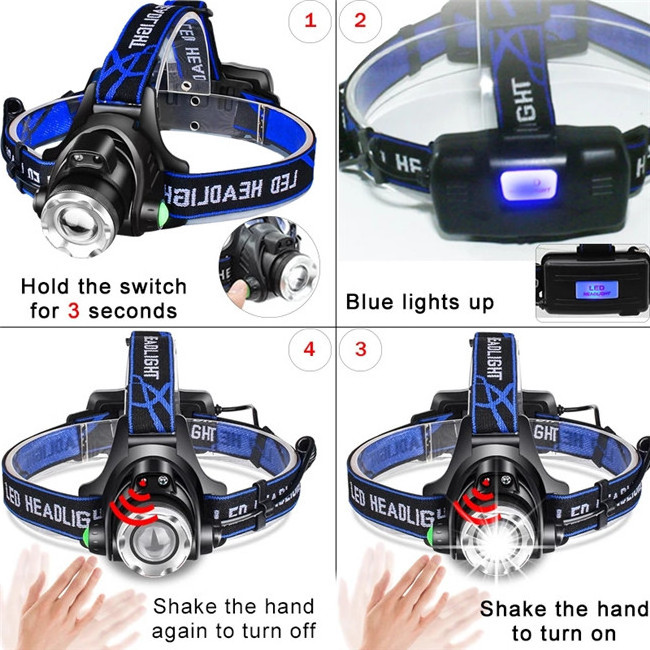 USB Rechargeable T6 LED Headlamp Outdoor waterproof Induction Sensor Headlamp Fishing hunting forehead torch light