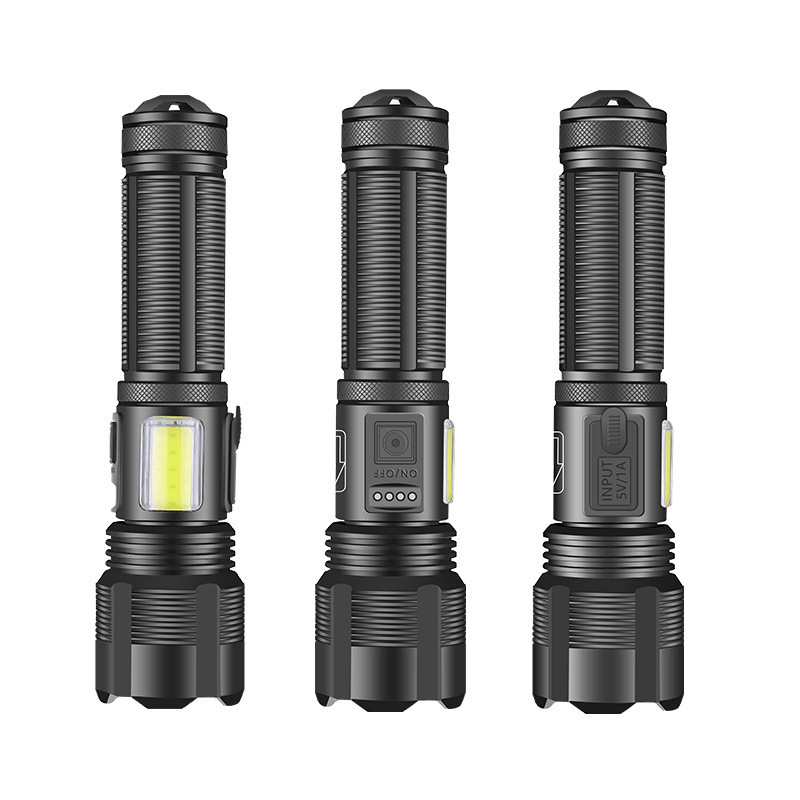 Tactical XHP70+COB LED Zoomable Torch Aluminum Alloy ABS 1000lm Waterproof 6 Gears Adjustable Camping Torch Lamp Flashlight