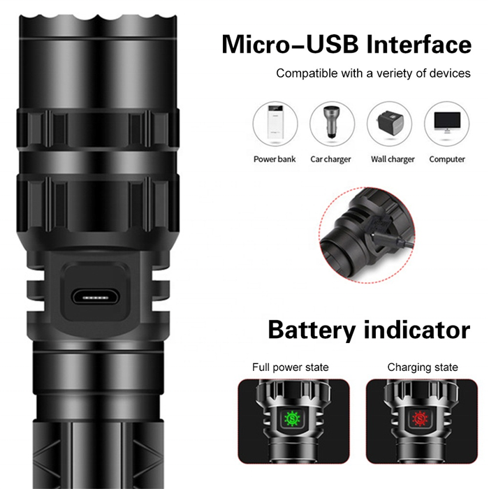 Portable LED Tactical Torch Flashlight USB Rechargeable Aluminum Outdoor Hunting led torch with Gun Mount