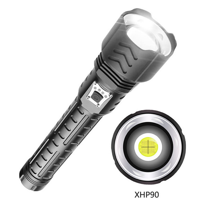 Most Powerful XHP90 LED Flashlight 2500Lumen Zoomable Strobe Led Torch Flashlight Type-C Rechargeable Tactical LED Flashlight