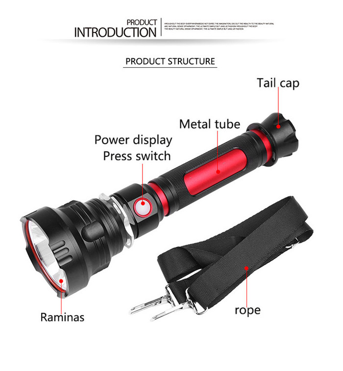 Powerful LED Torch Lamp Super Brightest 1800 Lumen LED Flashlight Torch Rechargeable Outdoor hunting led flashlight