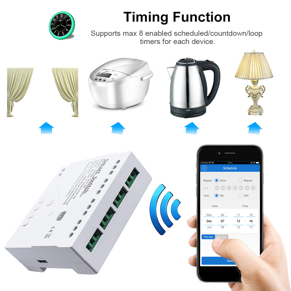 Tuya Wifi Switch 4CH Wireless DIY Smart Switch Module Smart life APP Remote Control Smart Home 4 Gang Relay Alexa Google Home