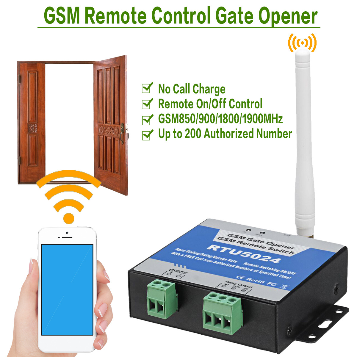 RTU5024 2G GSM Switch Door Opener Garage Door Controller Remote Switch Opener Relay Access Control SMS Call Control SIM Card