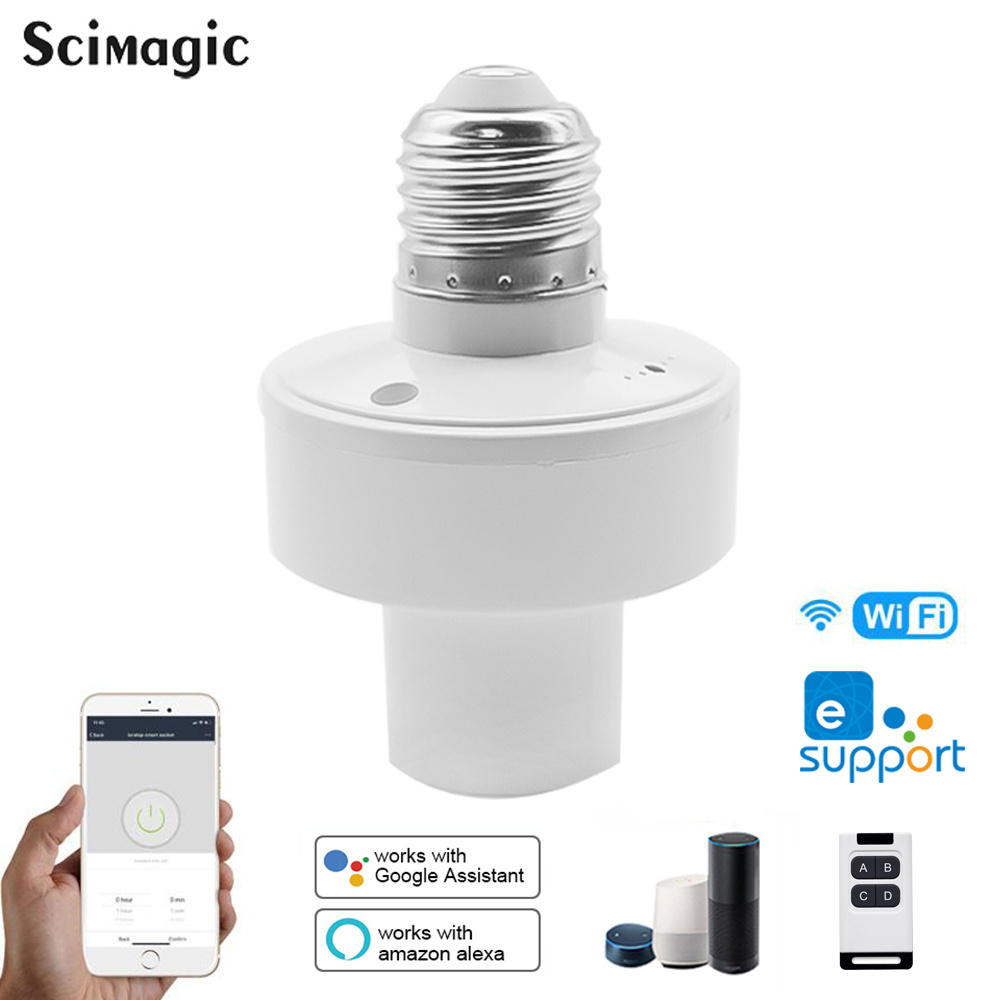 Ewelink WiFi Light Socket Lamp Holder for Led Bulb E27 Echo Alexa Voice Control 2.4G Remote Control ON OFF