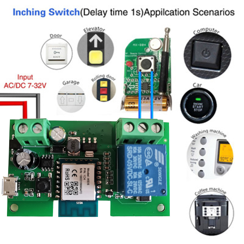 SMG Tuya Wifi Smart Switch 1CH Relay Module DC5V 12V 24V AC 32V Self-locking RF433 Receiver Timer Work with Alexa Google Home