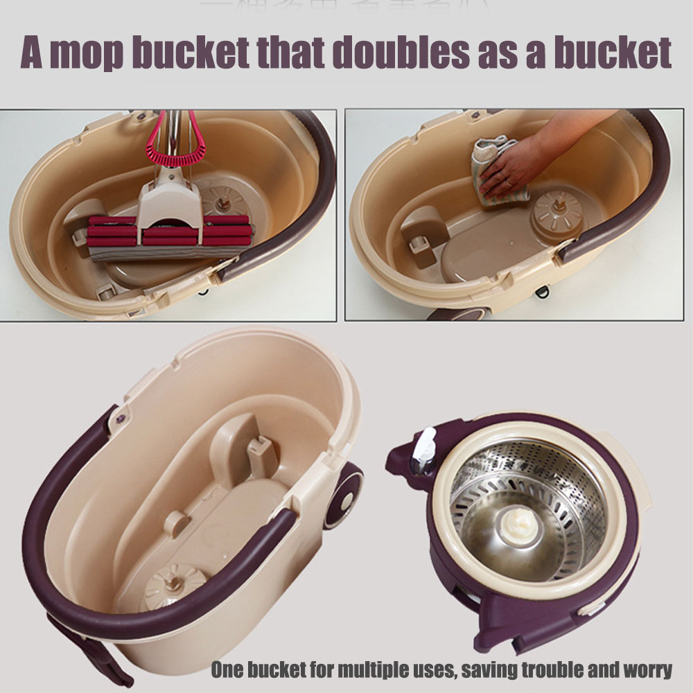 Microfiber Mop and Bucket Floor Cleaning System Floor Mop Stainless Steel Mop Handle with 2Pcs pads