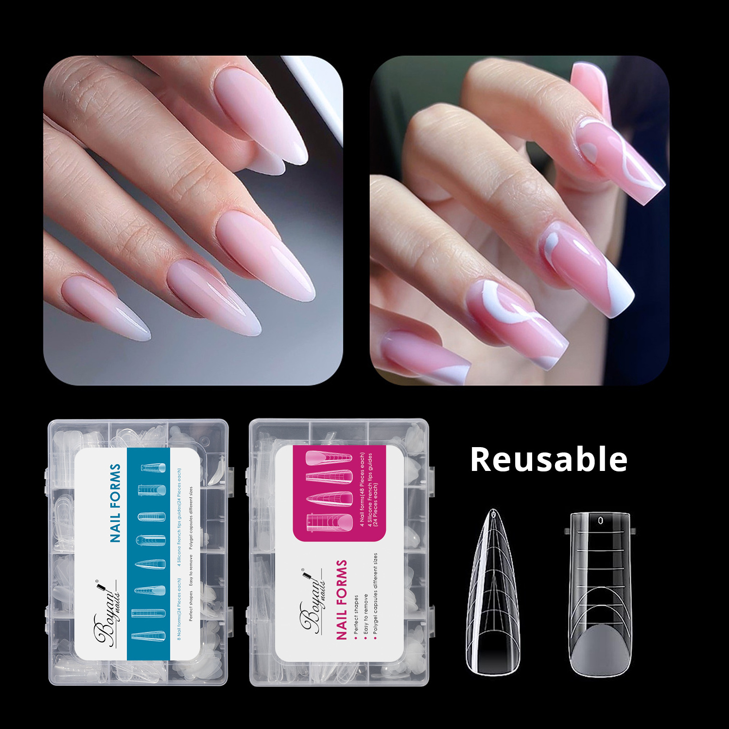 288PCS  Quick Building Dual Nail Forms Mould Sticker Silicone French Manicure Stickers for Gel Extension