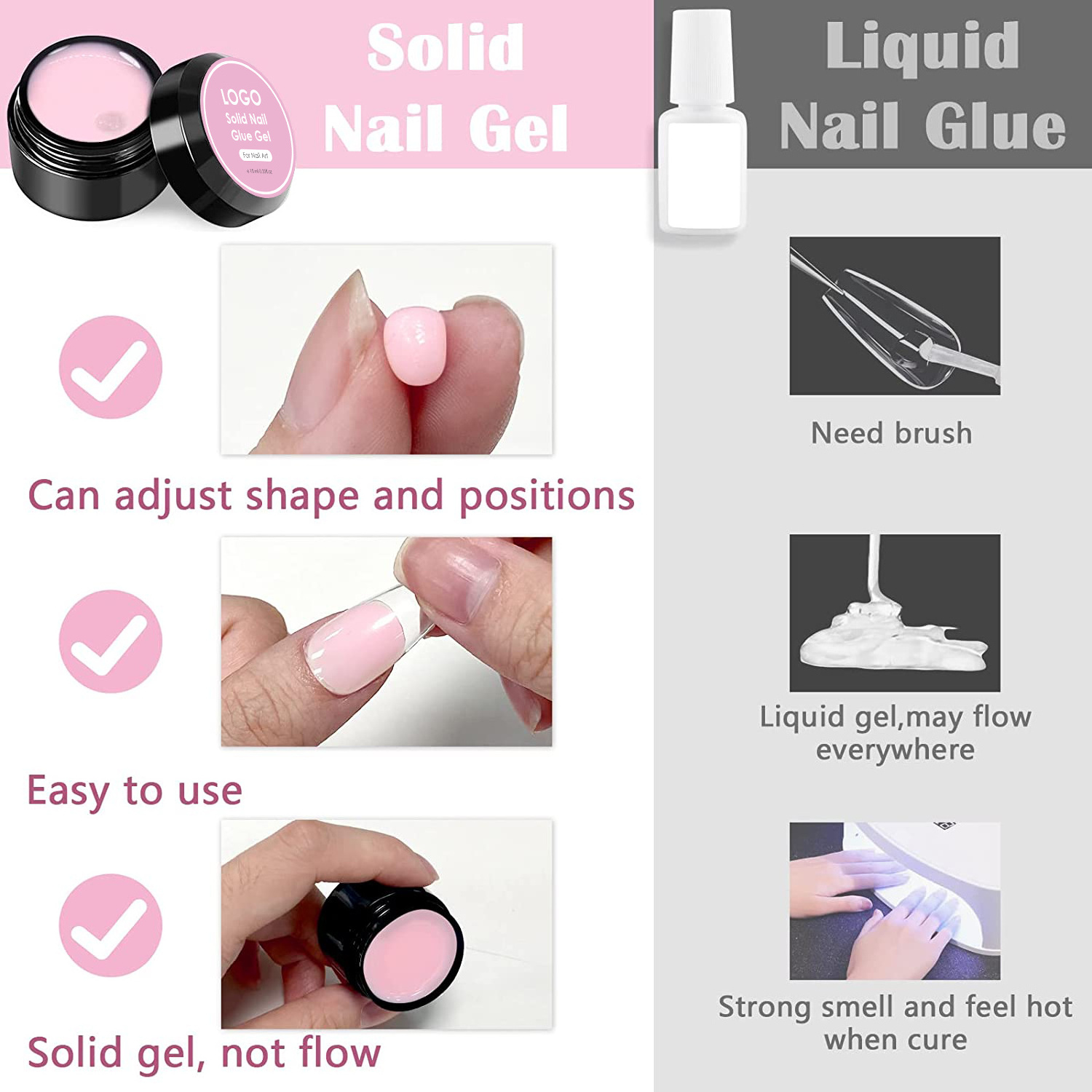 Customize multiple functions strong sticky nail adhesive colorful solid nail tip glue gel