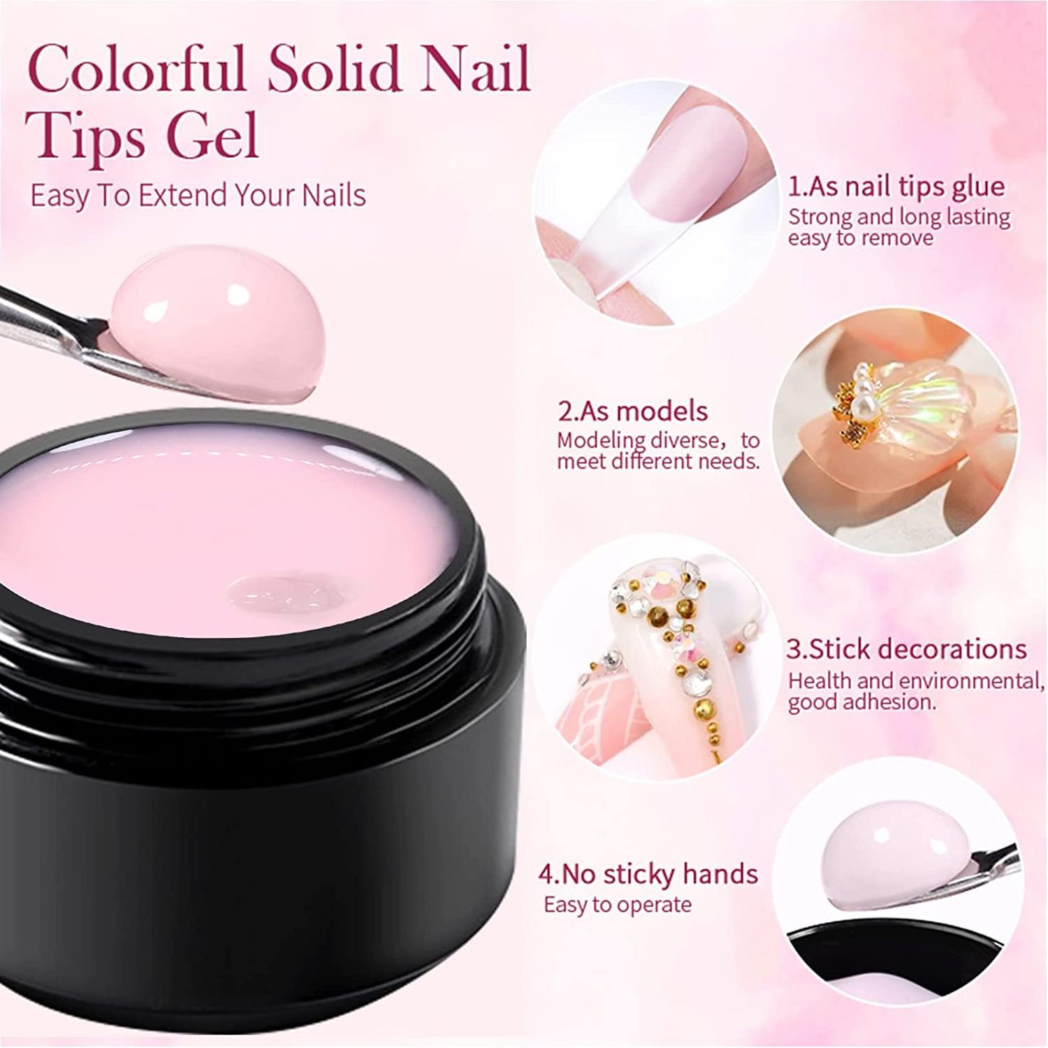 Customize multiple functions strong sticky nail adhesive colorful solid nail tip glue gel