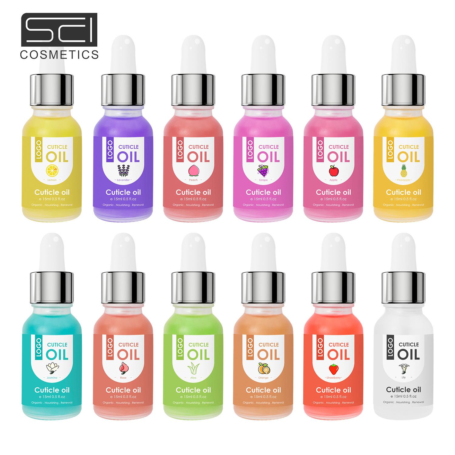 12 Flavors Organic Clear Dropper Bottles Nail Cuticle Oil Natural Cuticle Revitalizing Oils with Vitamin E