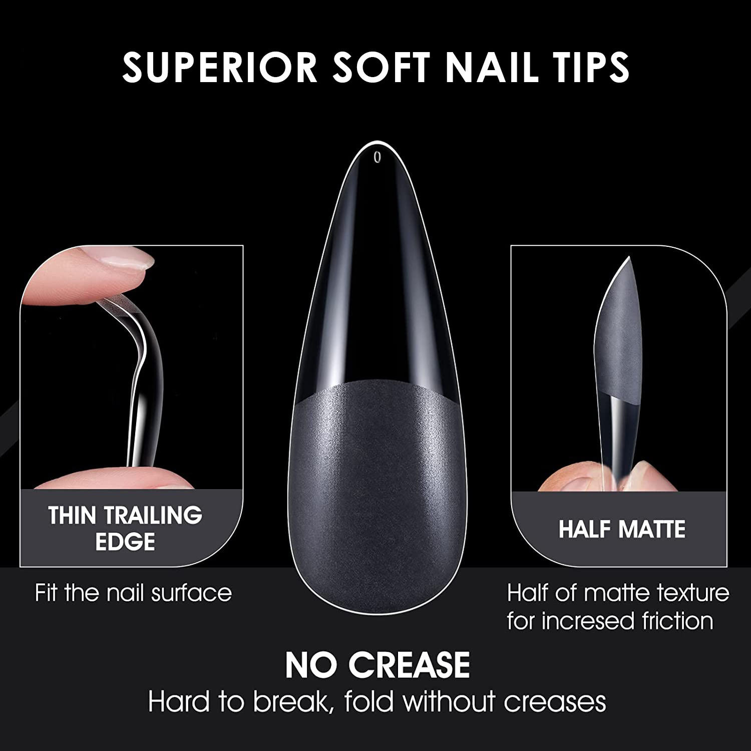 SCI 500pcs Private Label Non C Curve Short Half Full Cover Coffin Almond Stiletto Soft Gel X Extension Nail Tips