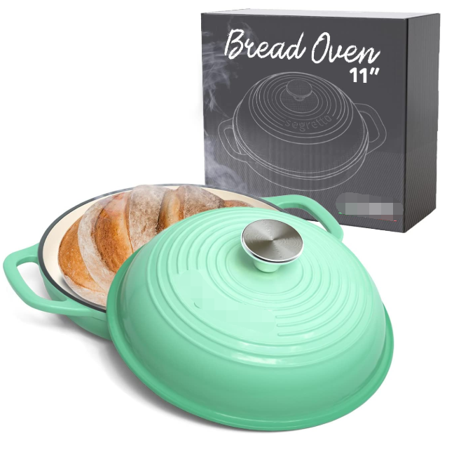 Enameled Cast Iron Bread Pan with Lid  Green Bread Oven Cast Iron Sourdough Baking Pan Dutch Oven for Bread