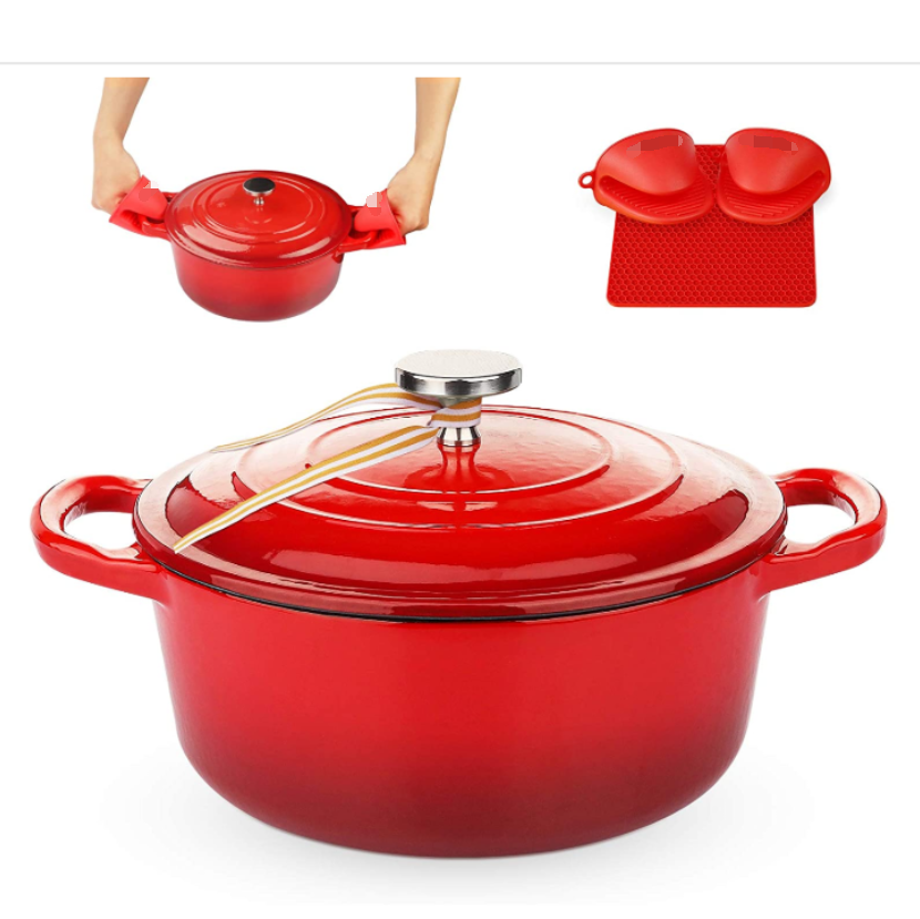 Cast Iron Dutch Oven 3 Quart Enameled Dutch Oven, Stock Pot with Lid, Red