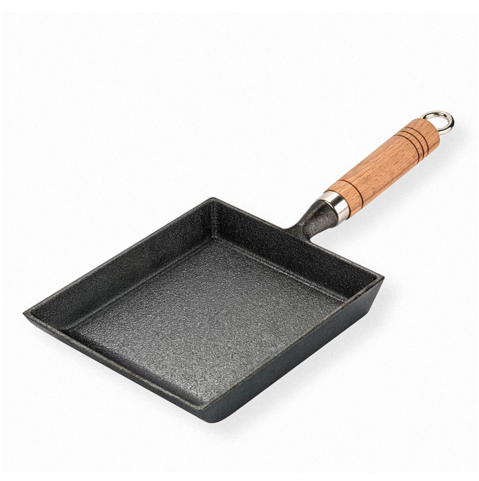 Iron Tamagoyaki Pan Cast Skillet Omelet Rolled Egg Pan Nonstick Frying Pans with Wooden Handle - Square Grill