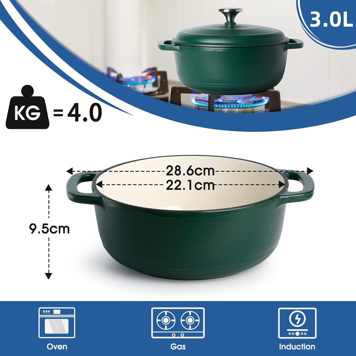 cast iron sand pot with lid, enamel round sand pot, non stick Dutch oven, 22cm 3L