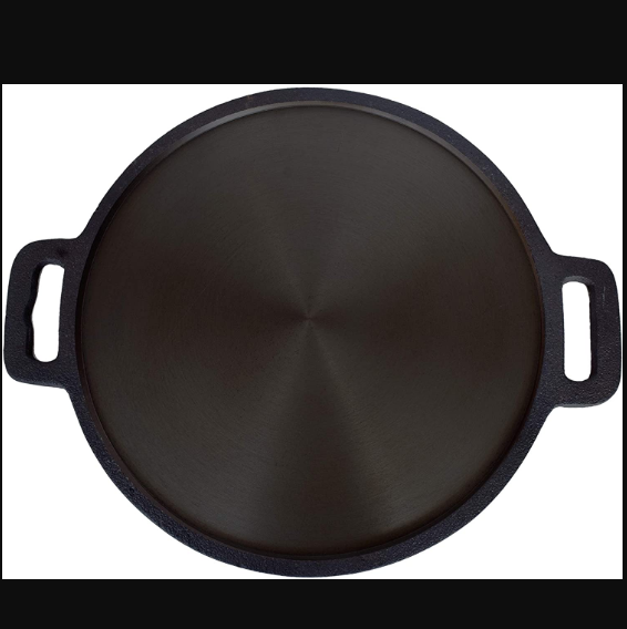 Cast Iron Dosa Tawa 12 inch Pre-Seasoned, Perfect for Cooking on Gas, Induction and Electric Cooktops - Black