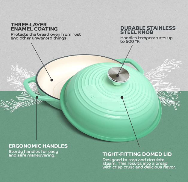 Enameled Cast Iron Bread Pan with Lid  Green Bread Oven Cast Iron Sourdough Baking Pan Dutch Oven for Bread