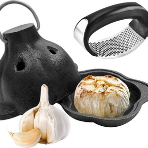 Cast Iron Garlic Roaster and Garlic Presses Set for Kitchen  Dining Room  Indoor or Outdoor BBQ Grill Garlic Tools