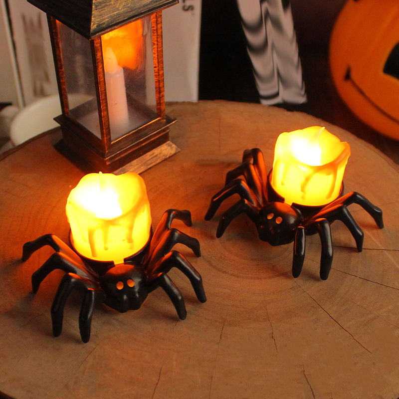 Halloween 3D Real Flame Pillar Taper Small Swinging Tea Light Battery Powered Spider Birthday Led Flameless Candle