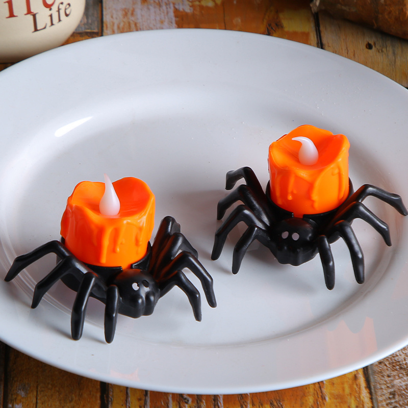 Halloween Flameless Spider Pumpkin Flickering Battery Powered Mini Tea Light Plastic LED Candle