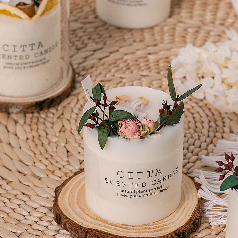 Luxury Floral Pillar Candle  Soy Wax Flower Rose Wedding Birthday Wholesale Scented Candles With Private Label